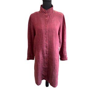 Flax Burgundy Womens S Linen Button-Down Tunic Dress S Oversized Sustainable